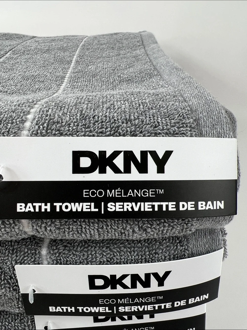 DKNY Eco Melange Bath Towels Medium Gray White Stripe Soft Cotton Set of 4 NEW